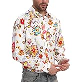 Mens 70s Disco Hip Hop Shirts Casual Button Down Paisley Floral Vintage Long Sleeve Large Collar Shirt