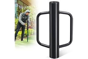 CALCHELE Fence Post Driver, 17 Inch Post Driver with Handle, 2.7 inch Inner Diameter Hand Post Pounder, 12LB Heavy Duty Black Iron T Post Pole Pounder Hand Post Rammer for U Fence Post Wooden Post