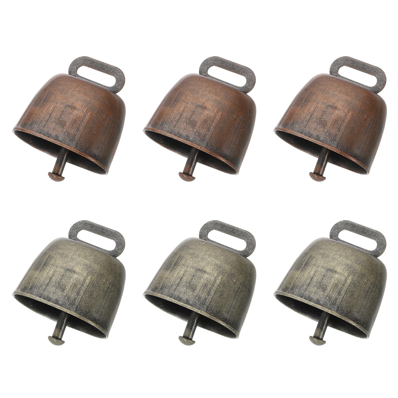 PATIKIL Cattle Farm Animal Loud Bronze Bell, 6 Pcs Cow Horse Sheep Grazing Copper Bells, Animal Anti-Theft Accessories Bell, 1.4 x 0.9 x 1.4", Red & Green