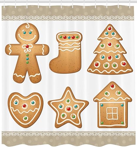 Amazon Com Ambesonne Gingerbread Man Shower Curtain Cute Pastry