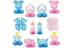 Adeyoo 12 Pcs Baby Gender Reveal Table Decorations, Boy or Girl Centerpieces for Tables Honeycomb Centerpieces Blue and Pink Table Decor for Baby Shower Pregnancy Announcements Newborn Party Supplies