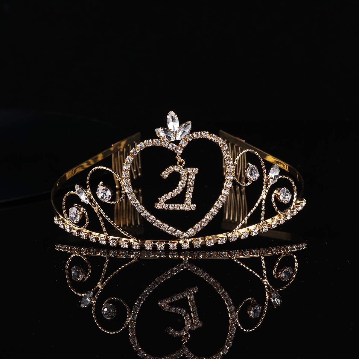 21 Birthday Crown with Hair Comb Rhinestone Princess Tiara Happy Birthday Crowns 21st BirthdayParty Supplies (Golden) - Image 5