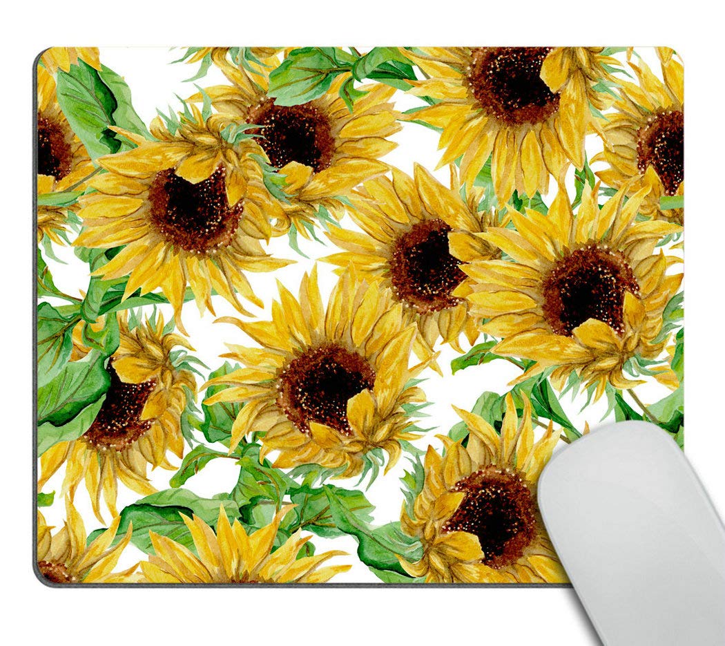 Wasach Yellow Sunflowers Painted Mouse pad,Watercolor Sunflowers Design Mousepad Non-Slip Rubber Gaming Mouse Pad Rectangle Mouse Pads 9.5 X 7.9 Inch (240mmX200mmX3mm)
