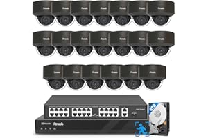 PANOOB 32 Channel Security Camera System 4K, 20x 8MP IK10 Vandal Proof Dome Camera with AI Human Vehicle Detection, Built-in Mic, Remote Access 24-7 Recording, 4K 32CH NVR 8TB HDD, PD54B2032-8M