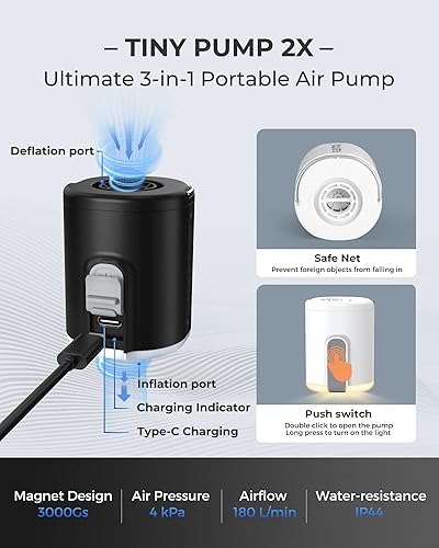 FLEXTAILGEAR Air Pump for Inflatables with Camping Lantern, Tiny