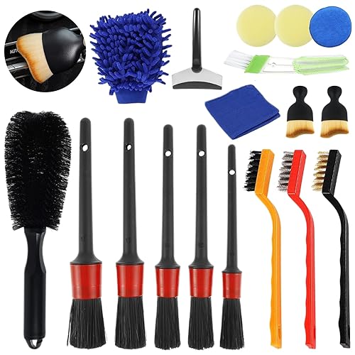 SENLINLIN Car Wash Cleaning Kit, 18PCS Interior Exterior Car Detailing Brush Set Tire Brush Tool Set with Wash Mitt Sponge Towels, for Car Motorcycle Bike Cleaning Wheels, Engine, Emblems, Air Vents
