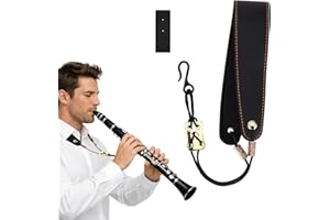 Clarinet Neck Strap Adjustable, 41-50.5cm/16.1-20in Durable Leather with Soft Padded Support & Metal Hook Comfortable Shoulde