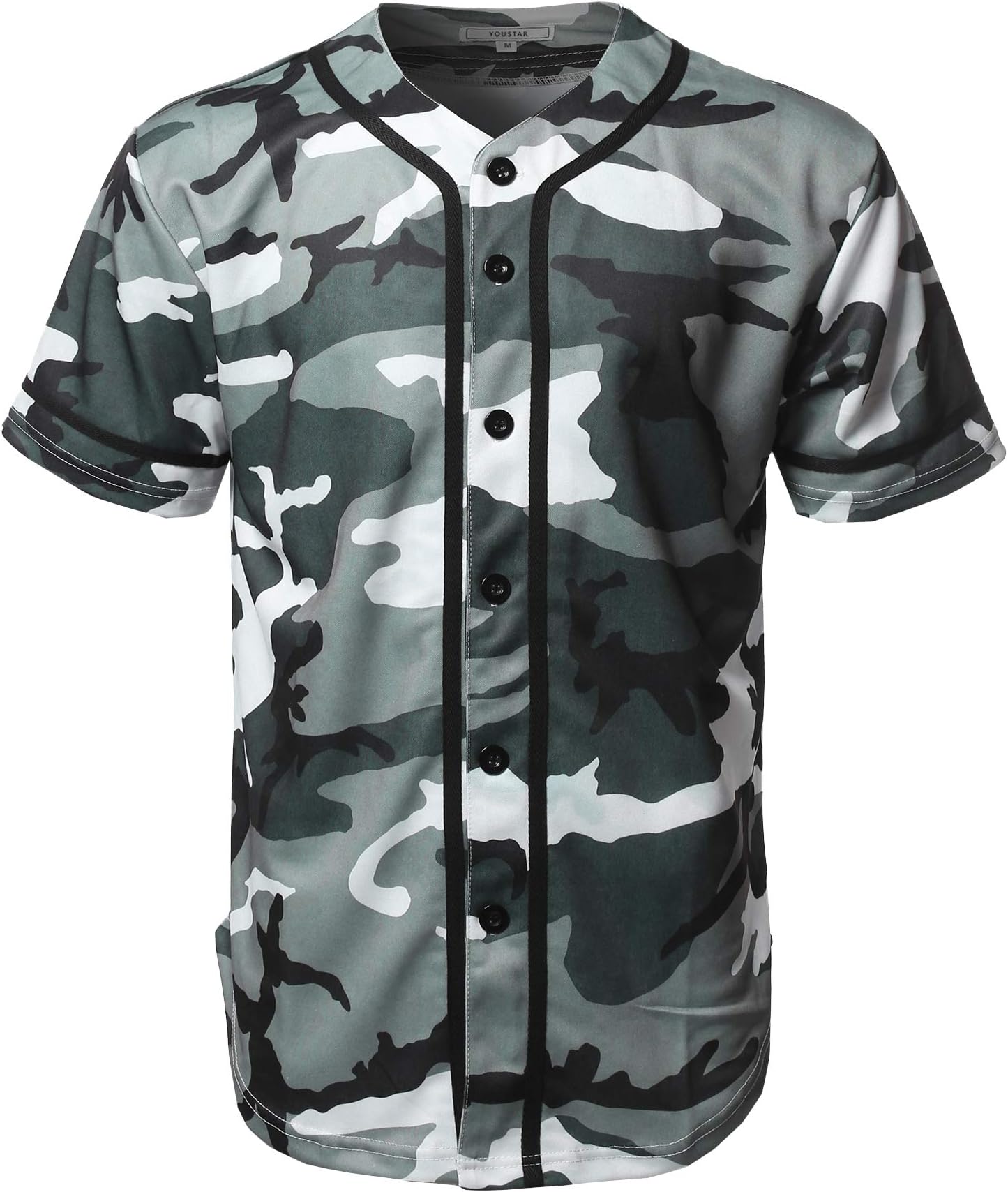 Youstar Men's Solid Front Button Closure Athletic Baseball Inspired Jersey Top