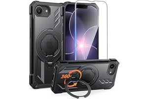 FNTCASE for iPhone 17e Phone Case: for iPhone 16e Cover with [360 Spin Magnetic Ring Kickstand] [Compatible for MagSafe] [Scr