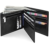 LYOOMALL Wallet for Men, Large Capacity Genuine Leather RFID Blocking Bifold Wallet/Credit Card Holder for Men, with Coin Pocket, Zipper Cash Pocket, ID Window and 10 Card Slots