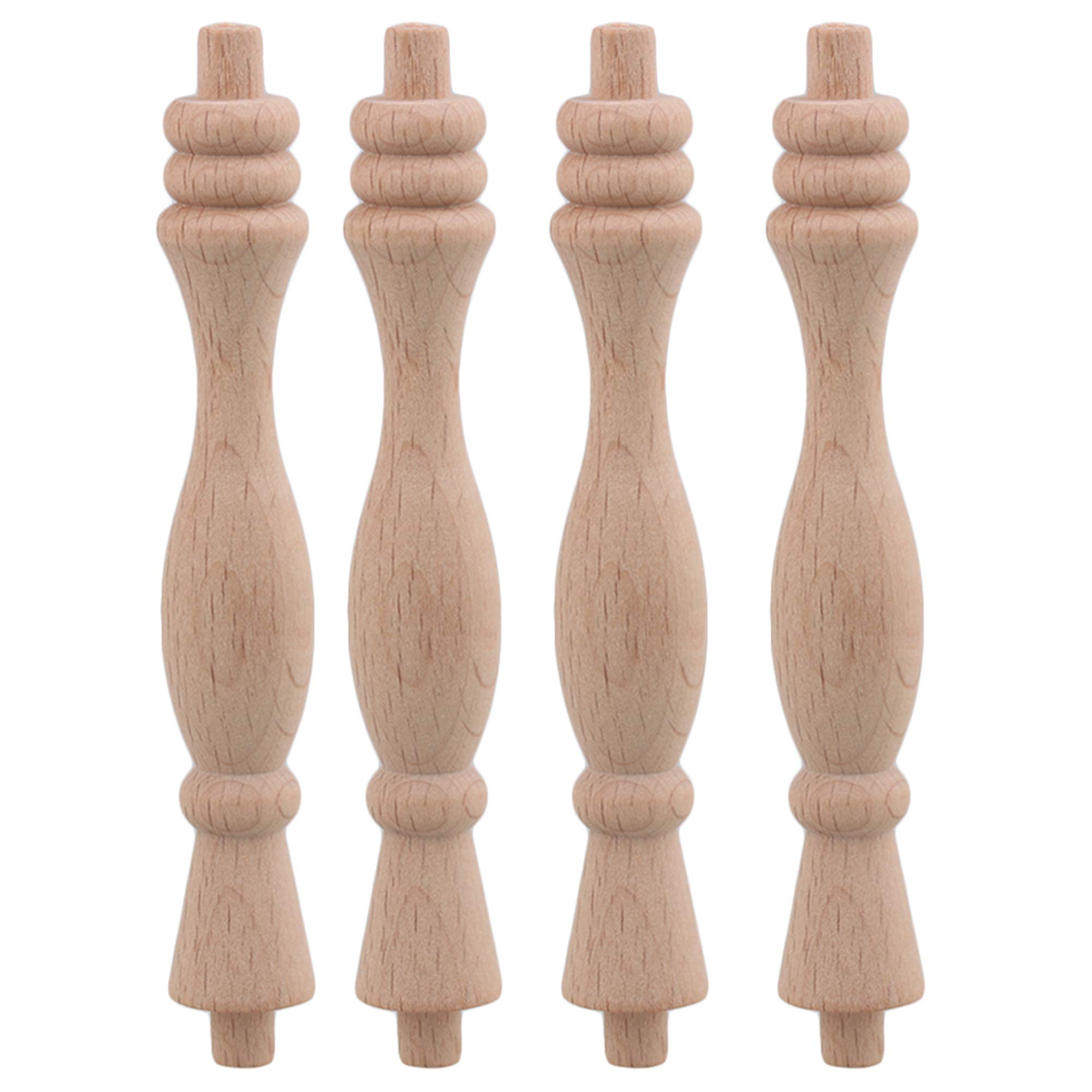 Yibuy 4 pcs Cabinet Accessories 13.3cm Unfinished Wood Natural Wooden Spindle