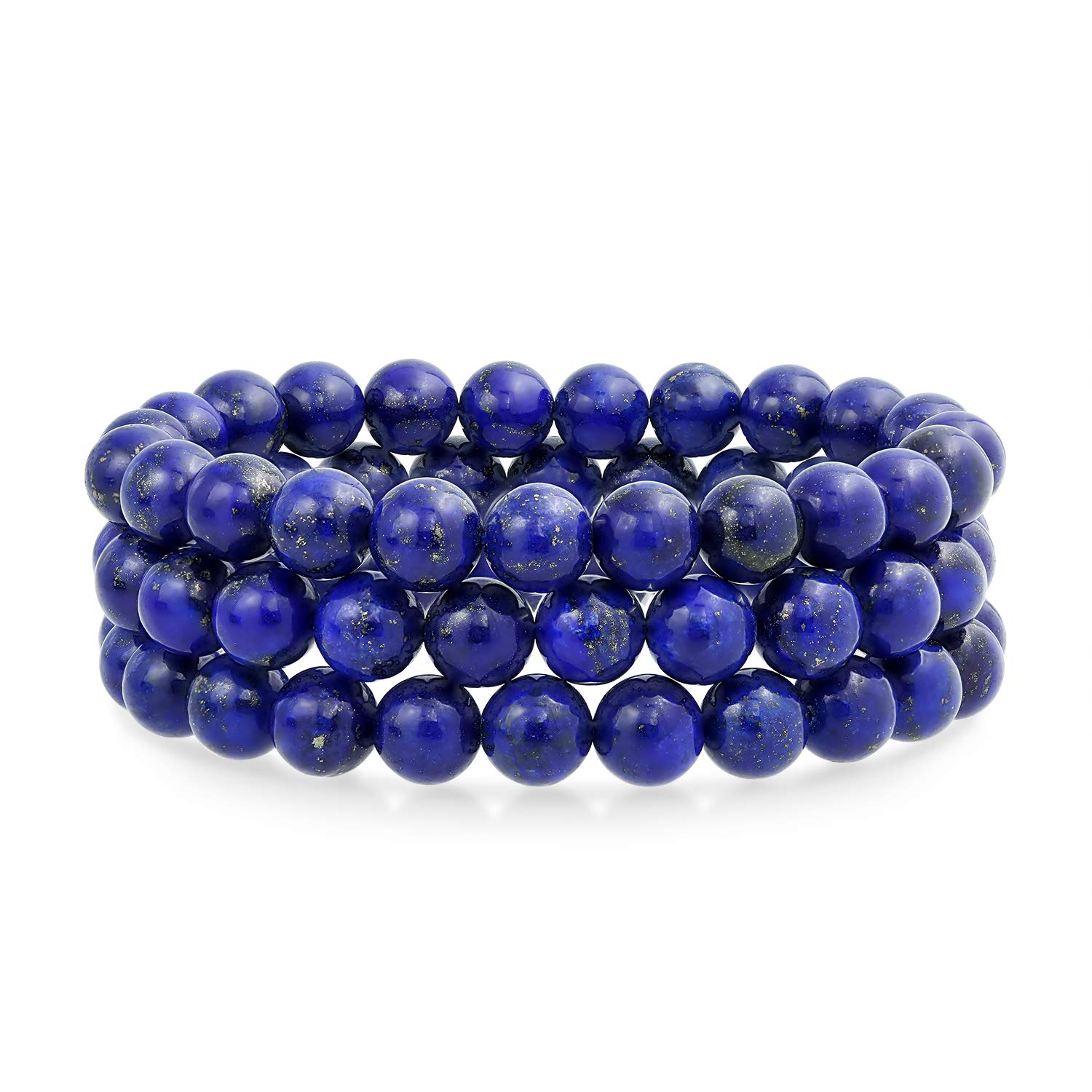 Bling Jewelry Semi Precious Gemstone Set Of 3 Blue Lapis Azul 6MM Ball Bead Stones Stackable Strands Stretch Bracelet For Women Teen — image 1