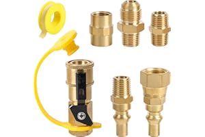 ATKKE RV Propane Quick Connect Fitting Adapter Valve, 1/4" Male NPT Full Flow Plug & 3/8" Male Flare Quick Kit for Low Pressure Gas Appliance Heater Grill Fire Pit and RV Quick Connect, 7pcs