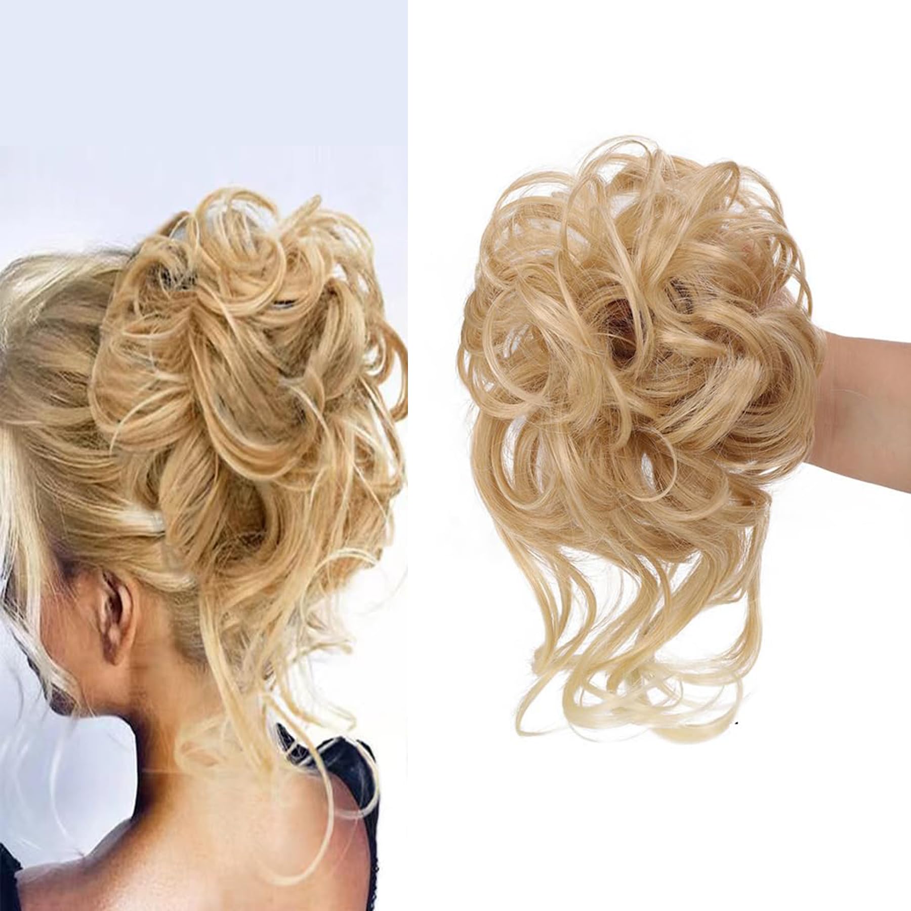 Hanaoops Claw Clip Messy Bun Hair Piece Wavy Curly Hair Chignon Clip in Hairpieces Elastic Hair Bun Synthetic Extensions Tousled Updo Ponytail Donut Updo Scrunchy Curly Hairpieces for Women (D)