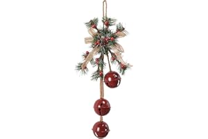 BELLDESIGNS Vintage Red Christmas Jingle Bells for Door Bell Knob with Hanging Rope,Metal Bells,Pine Cone,Jute Bows and Berries,Home Décor,Holiday Tree/Door/Wall/Wreath Hanging Ornament for DIY