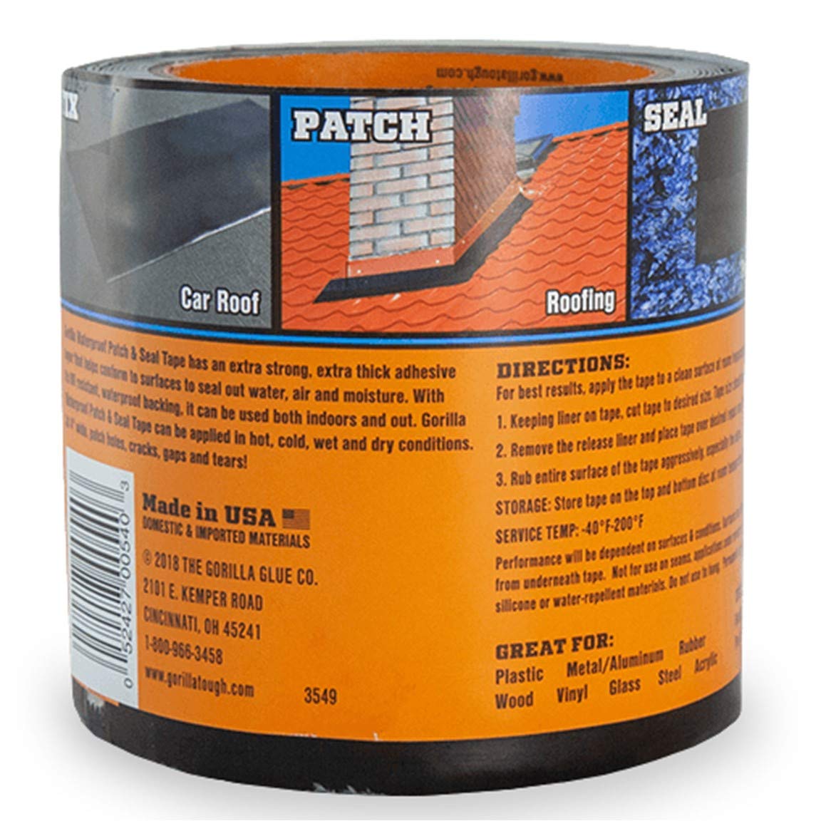 Gorilla 4612502 Waterproof Patch & Seal Tape 4" x 10' Black 52427005403