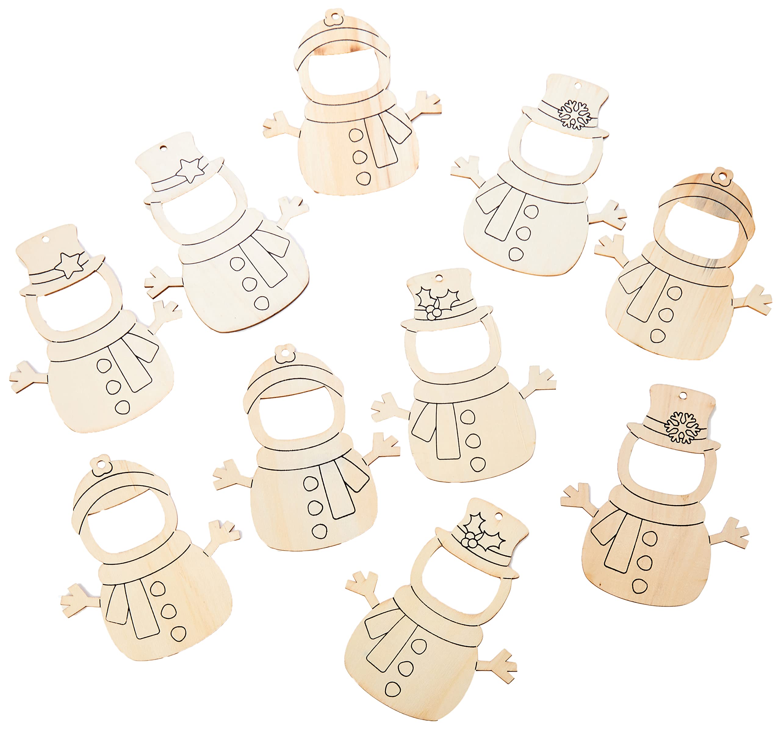 Baker Ross FE952 Snowman Wooden Photo Frames - Pack of 10, Mini Photo Frames, Wooden Crafts to Make and Decorate, Make Your Own Christmas Decorations