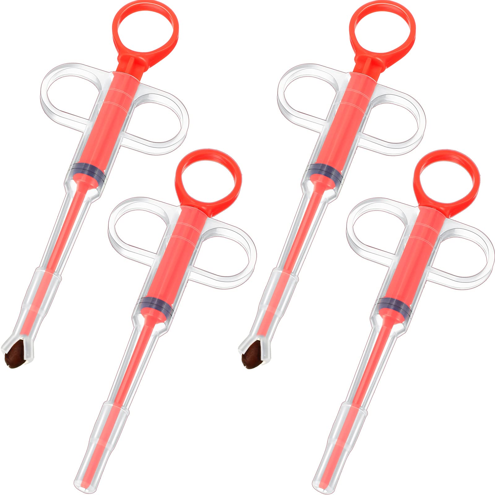 Nuanchu 4 Pieces Pet Pill Plunger Popper for Small Cats Dogs Pill Gun Dispenser Shooter Pet Piller Soft Tip Tablet Syringe Pusher Animal Medicine Feeder for Feeding Accessories (Red)