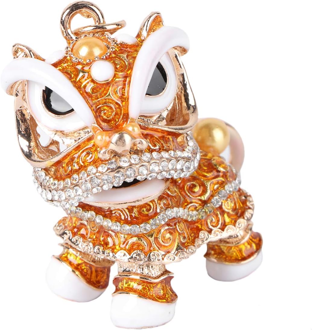 Chinese Lion Keychain Rhinestone Animal Keyring Dance Lion Pendant Purse Handbag Charm for Christmas Carnival Yellow - Image 5