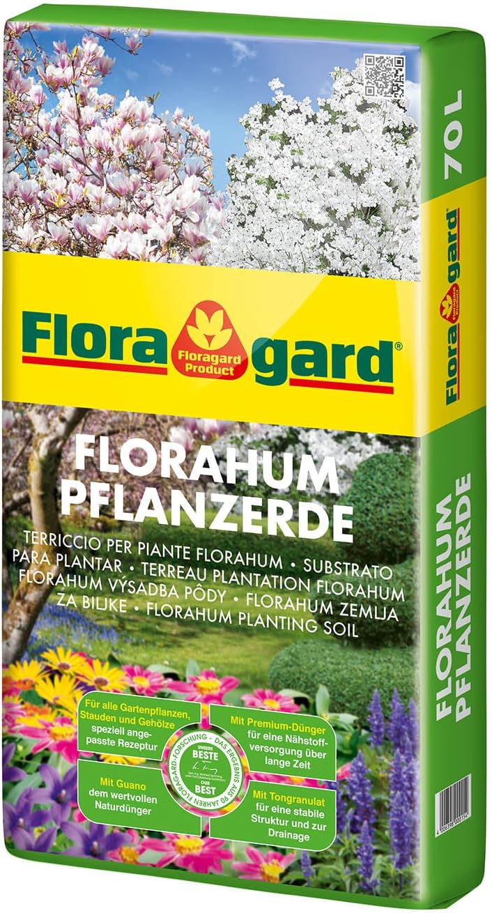 Floragard Florahum Pflanzerde 70 L • Universalerde • für Blumenbeete, Stauden, Sträucher, Gehölze und andere Gartenpflanzen • mit Tongranulat und dem Naturdünger Guano