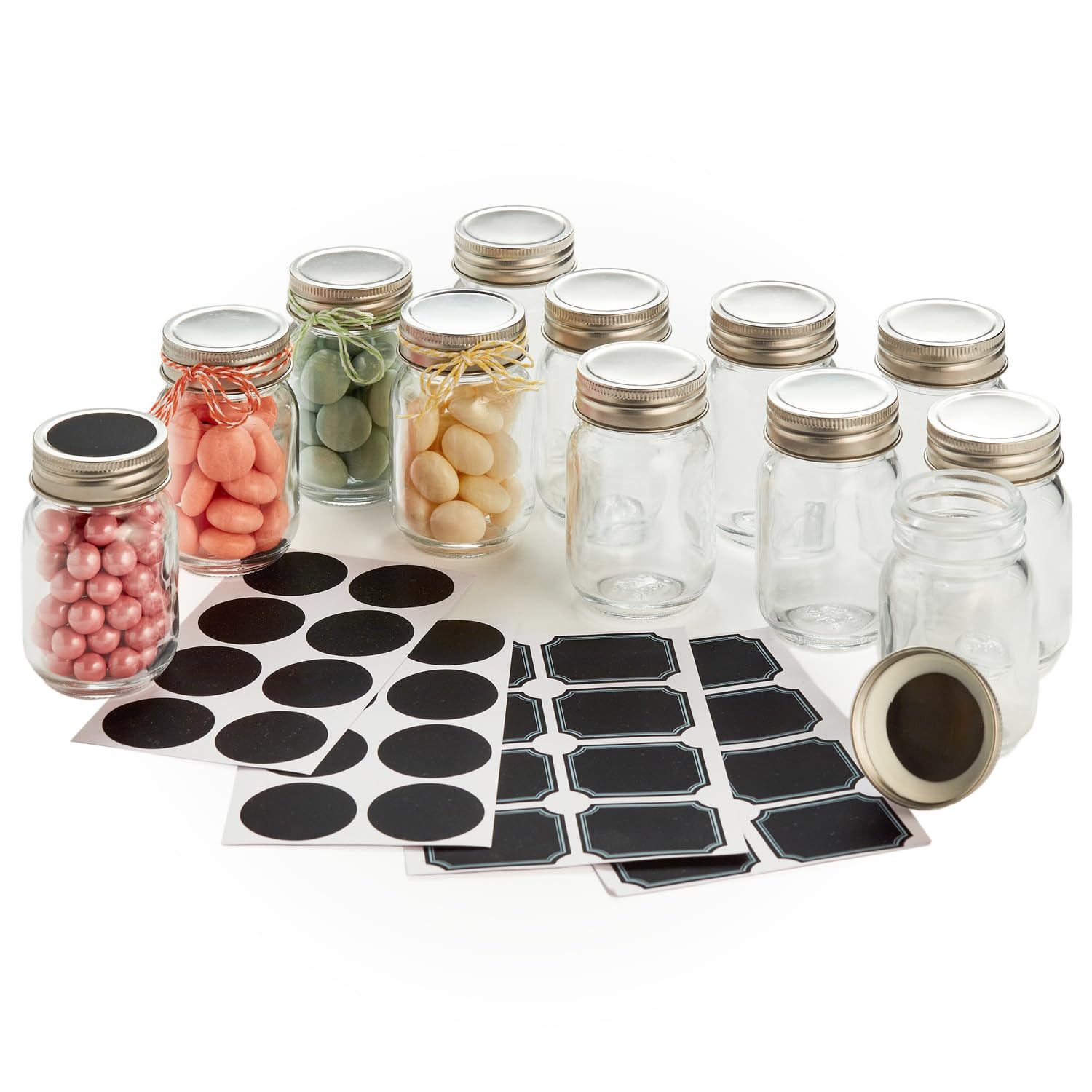 Photo 1 of 2.5oz Small Mason Jars with Lids & Chalkboard Labels (12 Pack) Airtight Mini Mason Jars for Party Favors, Spices, Jam, Condiments, Honey, Jelly, Candy, Shot Glasses, Wedding, Gifts, Tiny Glass Bottles