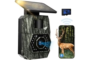 MAXDONE Solar Trail Camera WiFi Bluetooth, 48MP 30fps Game Camera Built-in 5200mAh Rechargeable Battery with Motion Activated 0.1s Trigger Speed Trail Cam IP66 with 32GB TF Card