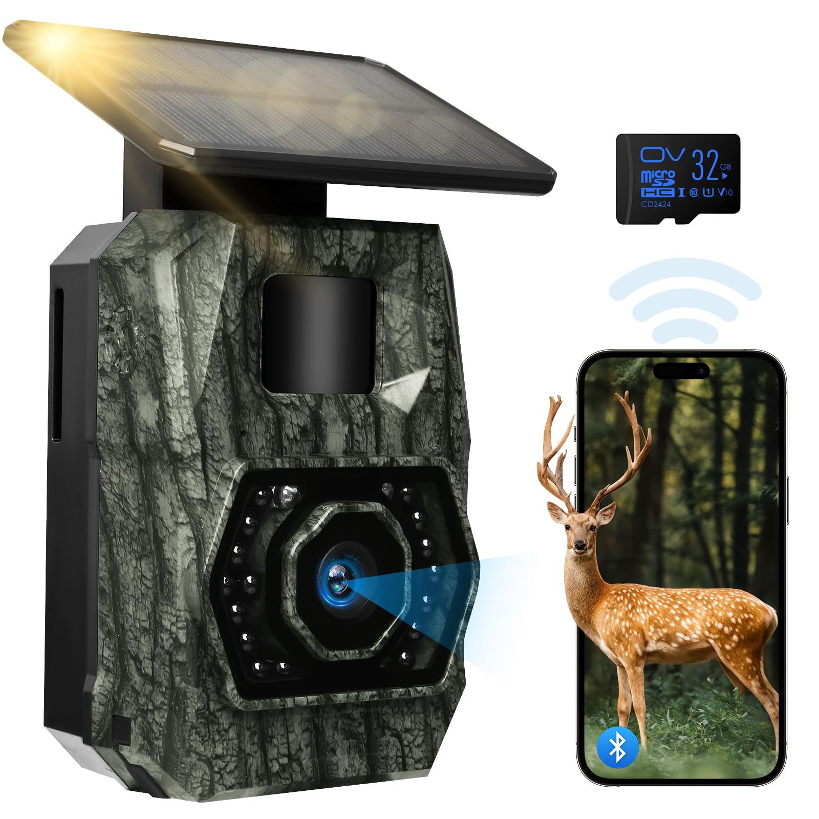 Photo 1 of MAXDONE Solar Trail Camera WiFi Bluetooth, 48MP 30fps Game Camera Built-in 5200mAh Rechargeable Battery with Motion Activated 0.1s Trigger Speed Trail Cam IP66 with 32GB TF Card