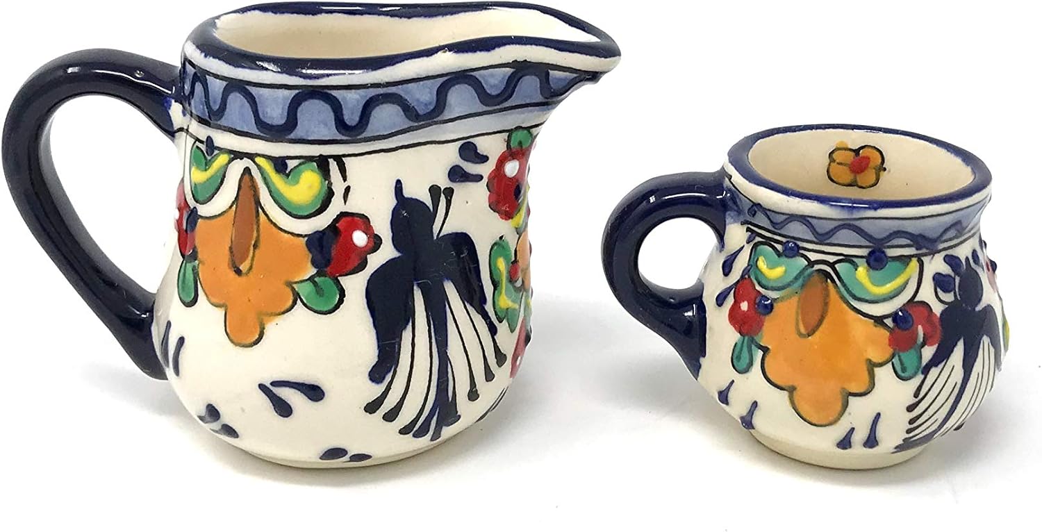 Mexican Talavera Sugar and Creamer Set Coffee Creamer Pitcher Sugar