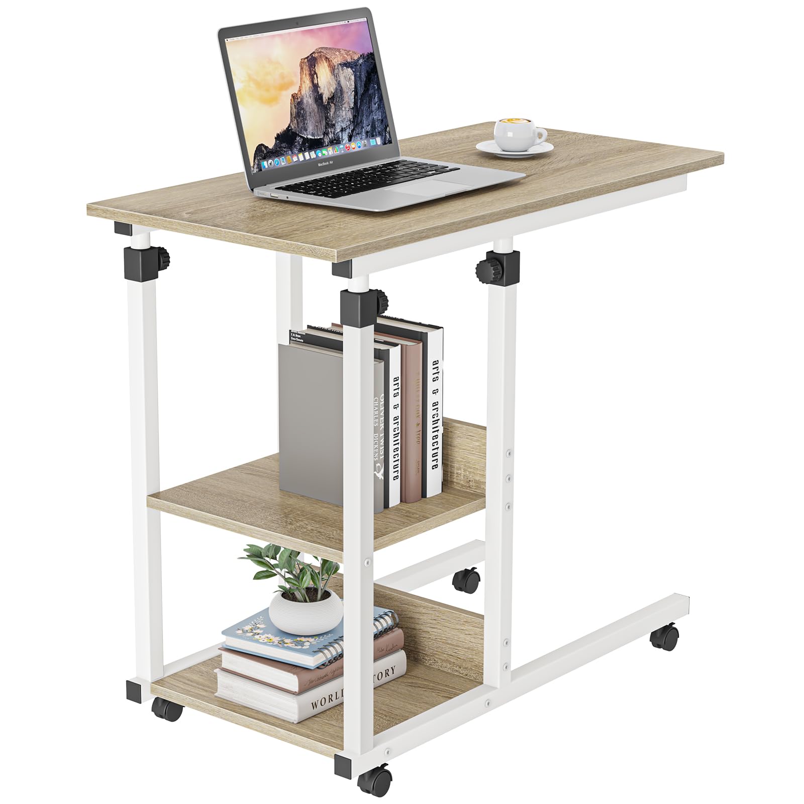 Dripex Beistelltisch mit Rollen Pflegetisch Höhenverstellbar, Schreibtisch aus Holz, Sofatisch Nachttisch Kaffeetisch Schlafzimmer, Laptoptisch Wohnzimmer, Beige