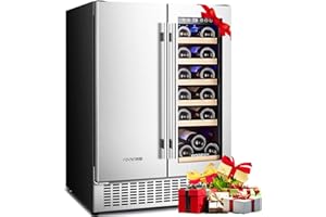 BODEGA 24 Inch Beverage and Wine Cooler, Built-in and Freestanding Wine Beverage Refrigerator Dual Zone, Holds 57 Cans and 18 Bottles, with Independent Temperature Control,Upgraded Compressor Quiet