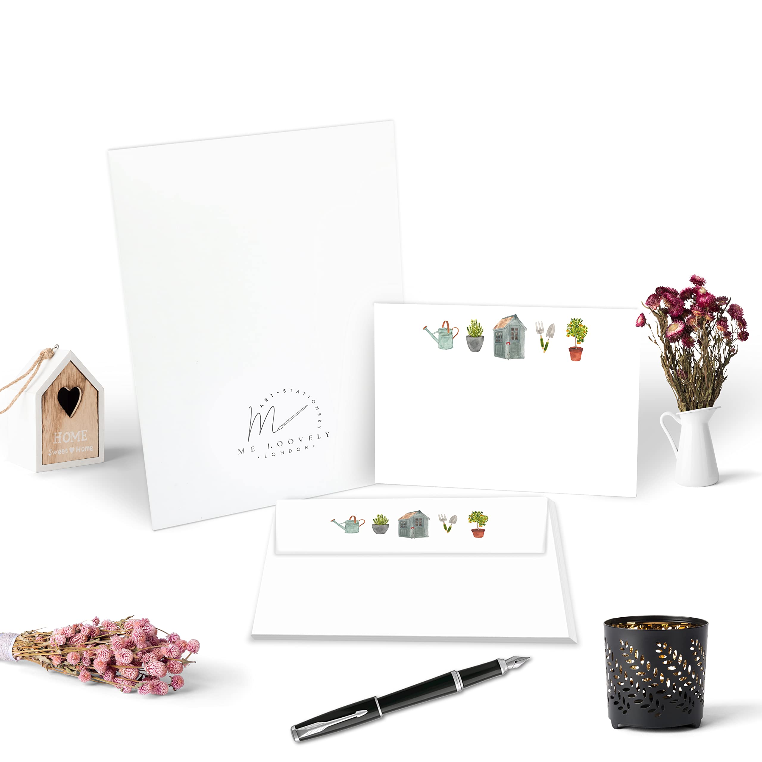 Me Loovely Summer Garden Flat Notecard and Envelopes Set Writing Supplies Blank Correspondence Cards for Holiday Greetings | Christmas Gifts (A6 Size, Multipack of 10 with Gift Envelope)