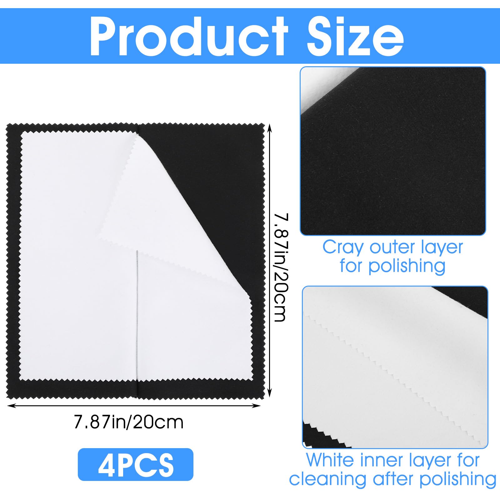 4 Pcs Silver Polishing Cloths Jewelry Cleaning Clothes Premium Silverware Cleaning Cloth for Sterling Silver Gold Diamond Platinum Precious Stones Coins Watch Keeps Jewelry Clean Shining