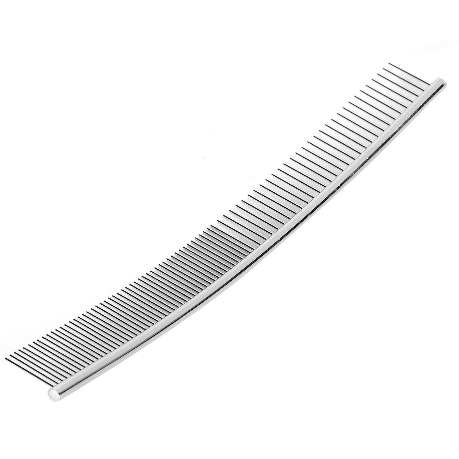 AMONIDA Dogs Curved Comb, Pet Grooming Opening Knot Comb Stainless Steel Rust‑Resistent Steady for Pets Dogs Knot Comb(Half thin and half dense, curved comb)