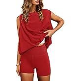 Nirovien Women 2 Piece Outfits Workout Sets Summer Matching Lounge Set Tunic Tops and Biker Short Sets