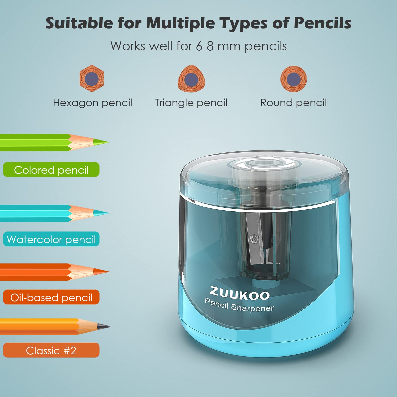Electric Pencil Sharpeners, Battery Powered for Colored Pencils, High-Speed Operated Automatic & Manual Pencil Sharpener for Kids, Home School (blue1)