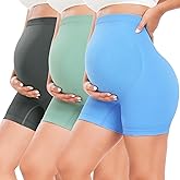 URUWASHI Ribbed Maternity Shorts Over The Belly Seamless 5" Pregnancy Workout Athletic Biker Shorts for Women
