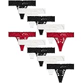 Jessica Simpson Women's Thong Underwear - 10 Pack Microfiber Stretch Lace Panties Soft & Sexy Lingerie