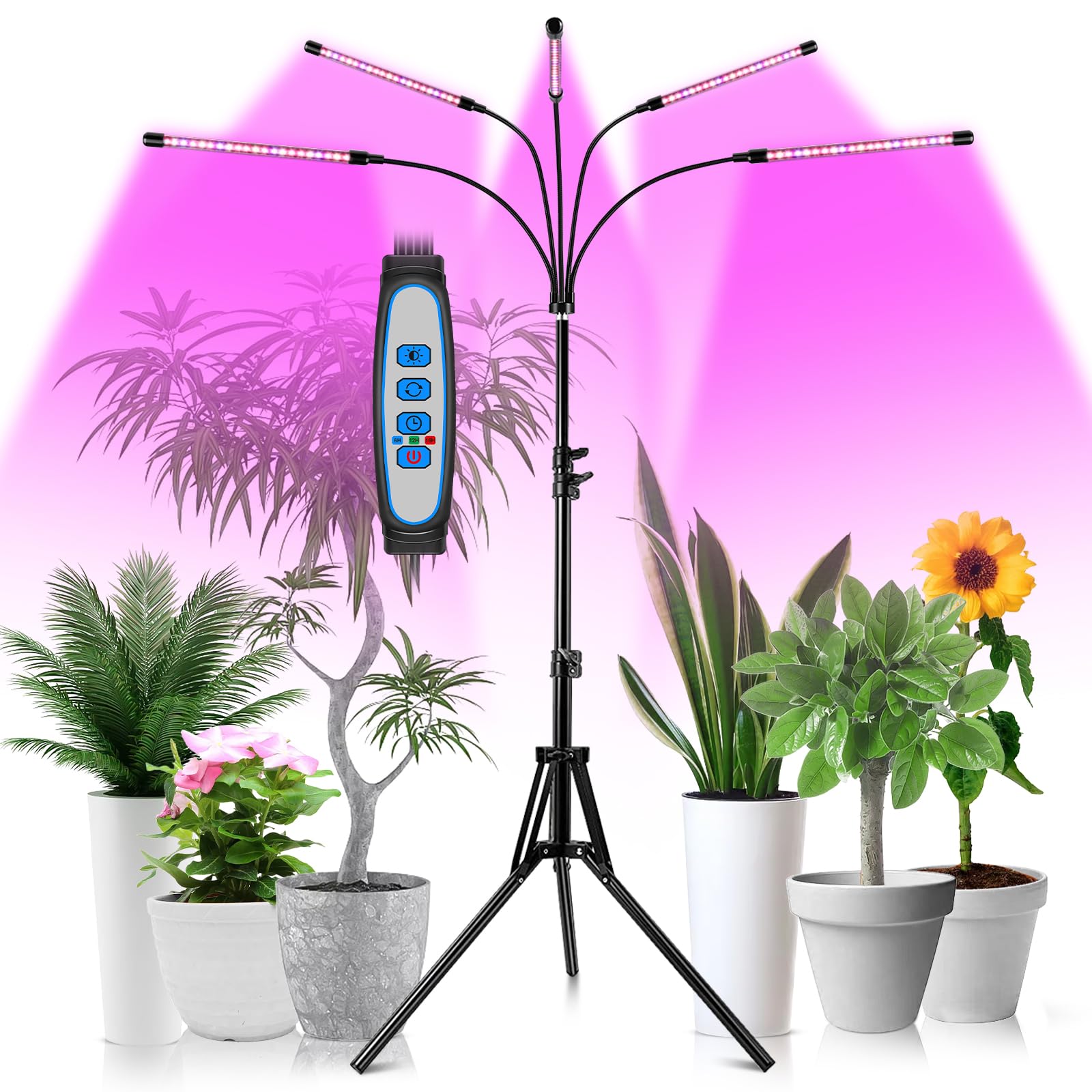 Photo 1 of Garpsen Grow Light with Stand, 5 Heads Grow Lights for Indoor Plants, 100 LEDs Full Spectrum Led Plant Light for Seed Starting, with 15-63" Adjustable Tripod&6/12/16H Timer