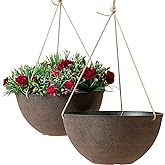 LA JOLIE MUSE Hanging Planter Baskets for Outdoor Plants, Set of 2, 13 Inch | Large Hanging Baskets with Drainage Holes, Rust-finish Hanging Planters for Windows, Porches, Balconies, Gardens, Patios