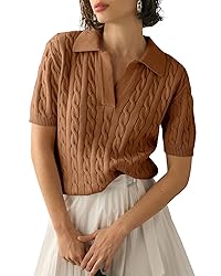 Imily Bela Women's Cable Short Sleeve Sweaters Tops