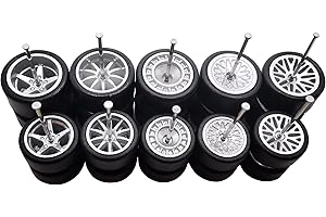 XYELKW 5 Set 1/64 Wheels Small Front and Large Rear 1/64 Wheels and Tires Set with 5 Styles Wheels and Removable Rubber Tires Suitable for Modification of 1 64 Scale Cars with Narrow Chassis (Silver)