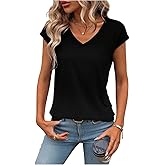 winkbay Women's V Neck Cap Sleeve T Shirts Basic Tees Summer Dressy Casual Work Tops