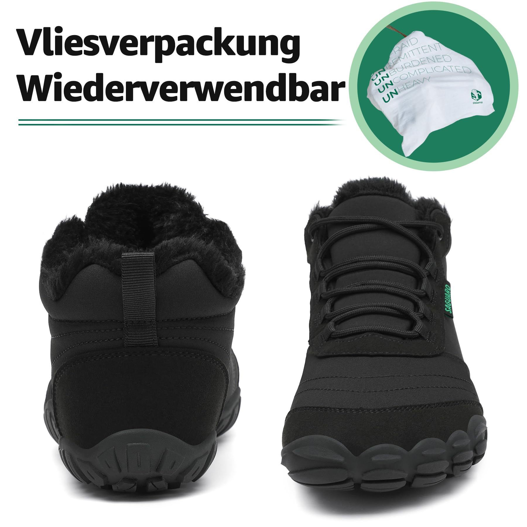 SAGUARO Barfußschuhe Winter Herren Winterschuhe Damen Gefüttert Winterstiefel Warm Barfusschuhe Wasserabweisend Schneestiefel Outdoor Winterboots Schwarz,EU GR.42 6
