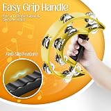 Flexzion Tambourine Half Moon Metal Jingles Double Row Yellow 25cm 23cm Handle view 8