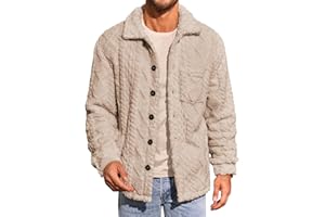 Yousify Mens Fuzzy Sherpa Jacket Fleece Casual Button Down Textured Coat Fall Winter Warm Outwear