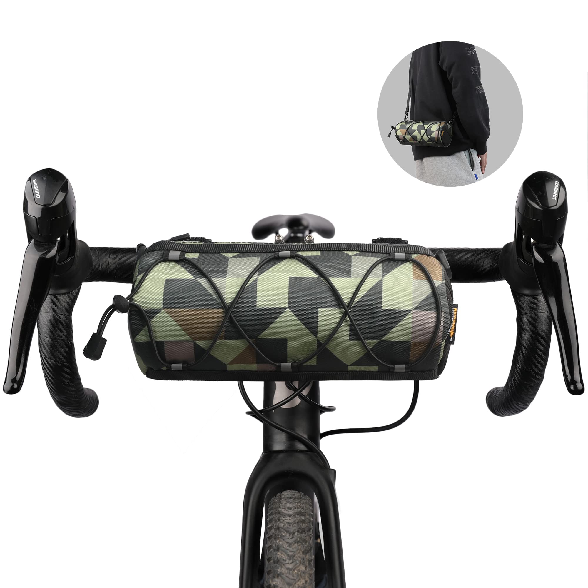Rhinowalk Bike Handlebar Bag - Front Bag with Shoulder Strap for Road Mountain Bike Cycling Travel (Camouflage Green)