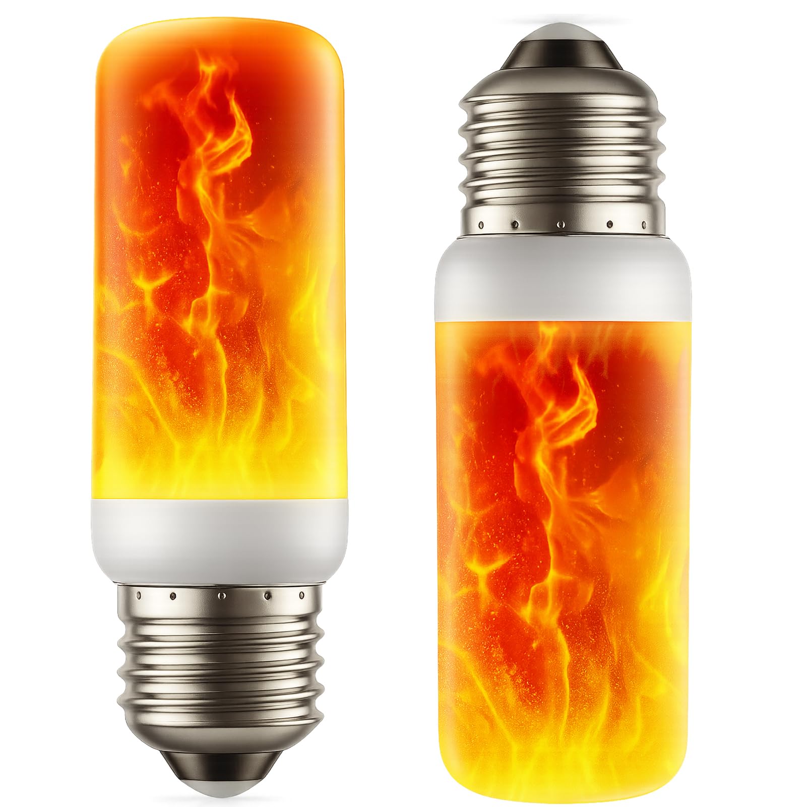 Photo 1 of 2-Pack LED Flame Light Bulbs with 4 Flickering Modes & Gravity Sensor, E26/E27 Base – Realistic Flickering Light Bulbs for Christmas, Halloween, Fireplace, and Party Decor – Warm Yellow