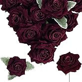 INSUNSIX Burgundy Roses 16pcs Artificial Velvet Roses Maroon Flowers 4.3" Burgundy Fake Flowers Dark Red Roses for Wedding Bouquet Flowers for Floral Centerpieces Home Party Decor (Burgundy)