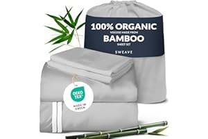 SWEAVE 100% Organic Viscose Derived from Bamboo Queen Sheet Set - The Only Sheets with 100% Pure Viscose & No Blend - Luxuriously Soft, Breathable & Naturally Cooling - Ideal for Sensitive Skin - Light Grey