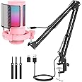 NJSJ USB Gaming Microphone for PC, Condenser Mic with Boom Arm for PS4/ PS5/ Mac/Phone with Touch Mute, RGB Lighting,Gain knob & Monitoring Jack for Streaming,Podcasting,YouTube